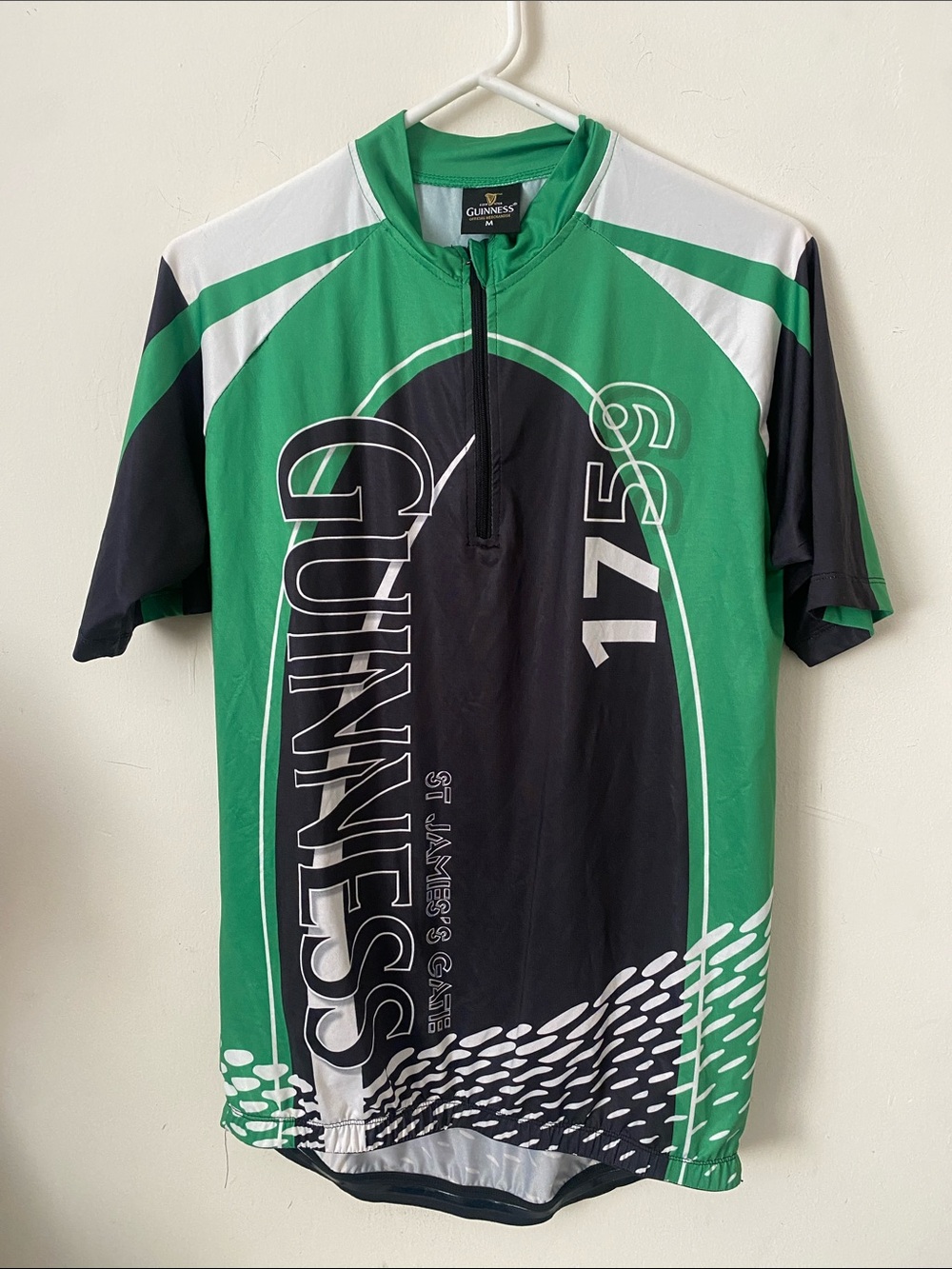 Guinness Green and Black Short Sleeve Athletic Zip Shirt